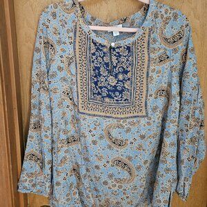 J.Jill womans paisley boho tunic in blue & brown size medium